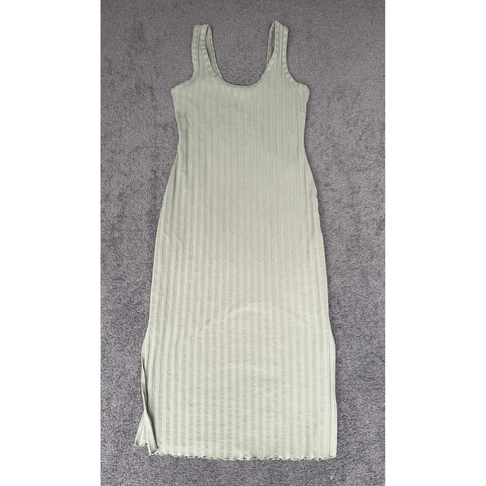 OFFLINE by Aerie OG Original Ribbed Midi Dress Sage Green Medium Scoop Neck Slit